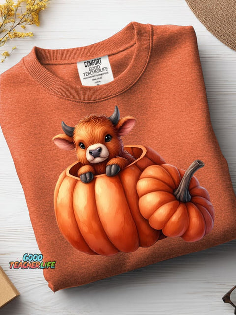 Cow and Pumpkin Halloween Decoration Pattern Casual Sweatshirt