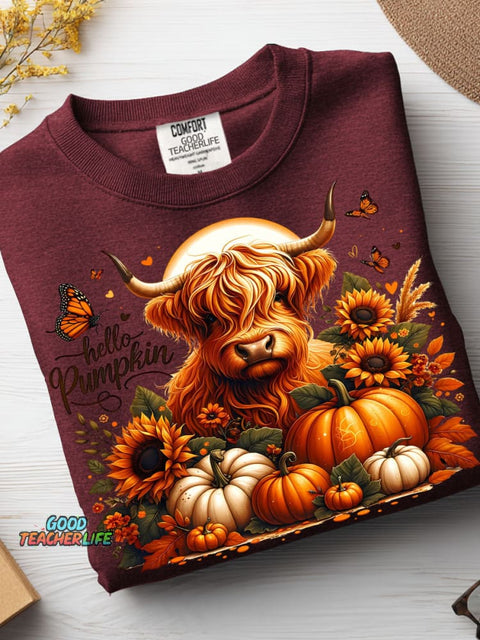 Cow and Hello Pumpkin Casual Sweatshirt