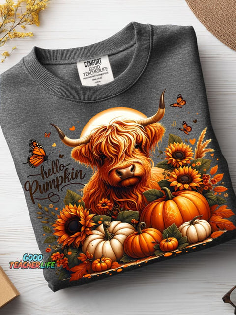 Cow and Hello Pumpkin Casual Sweatshirt