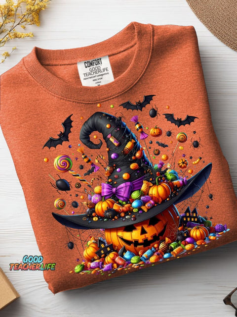 Halloween Pumpkin and Candy Decorative Pattern Vibes Casual Sweatshirt