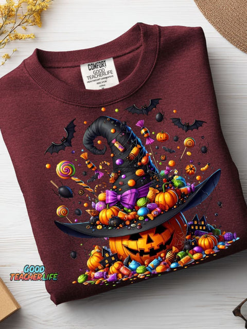 Halloween Pumpkin and Candy Decorative Pattern Vibes Casual Sweatshirt