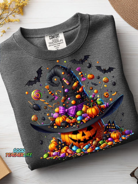 Halloween Pumpkin and Candy Decorative Pattern Vibes Casual Sweatshirt