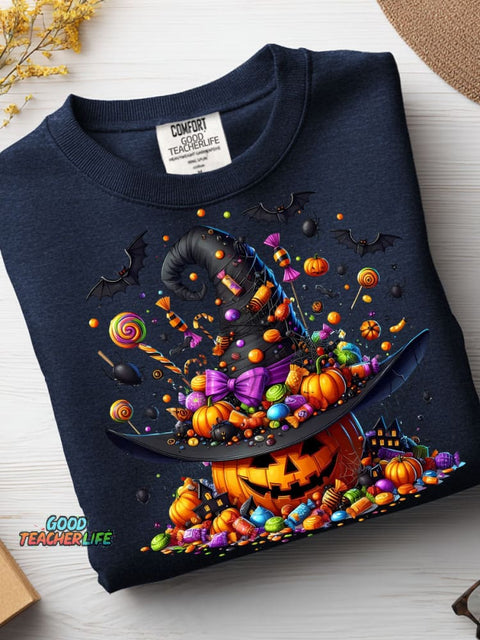 Halloween Pumpkin and Candy Decorative Pattern Vibes Casual Sweatshirt