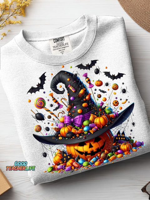 Halloween Pumpkin and Candy Decorative Pattern Vibes Casual Sweatshirt