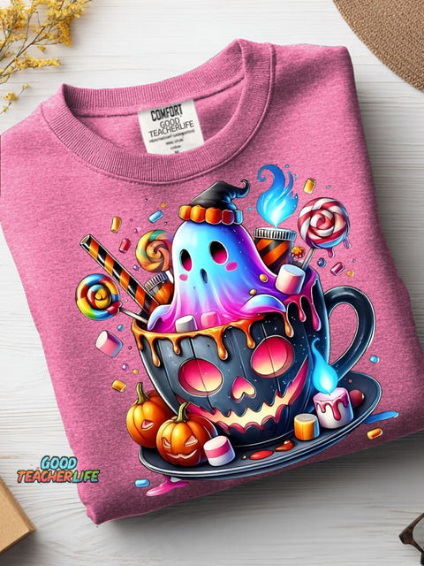 Halloween Ghost Drink Decoration Pattern Casual Sweatshirt