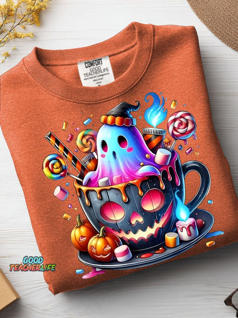 Halloween Ghost Drink Decoration Pattern Casual Sweatshirt