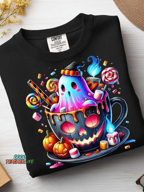 Halloween Ghost Drink Decoration Pattern Casual Sweatshirt