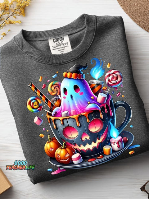 Halloween Ghost Drink Decoration Pattern Casual Sweatshirt