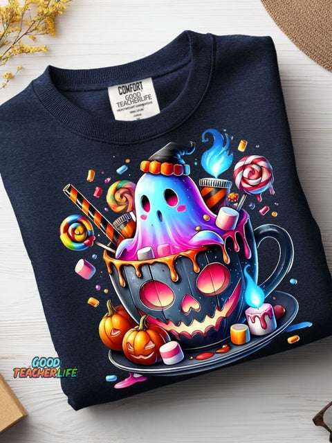 Halloween Ghost Drink Decoration Pattern Casual Sweatshirt