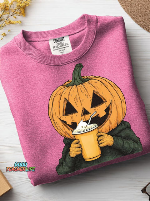 Halloween Pumpkin Drink Pumpkin Drink Decorative Pattern Casual Sweatshirt