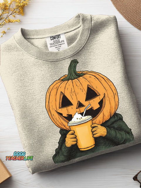 Halloween Pumpkin Drink Pumpkin Drink Decorative Pattern Casual Sweatshirt