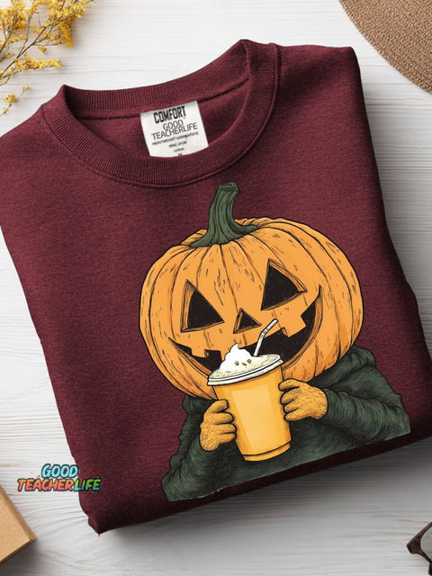 Halloween Pumpkin Drink Pumpkin Drink Decorative Pattern Casual Sweatshirt
