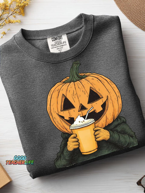 Halloween Pumpkin Drink Pumpkin Drink Decorative Pattern Casual Sweatshirt