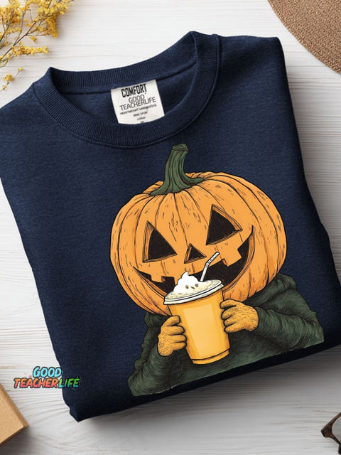 Halloween Pumpkin Drink Pumpkin Drink Decorative Pattern Casual Sweatshirt