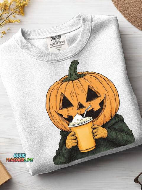 Halloween Pumpkin Drink Pumpkin Drink Decorative Pattern Casual Sweatshirt