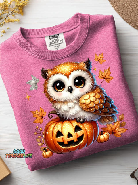 Halloween Pumpkin and Owl Decorative Pattern Casual Sweatshirt