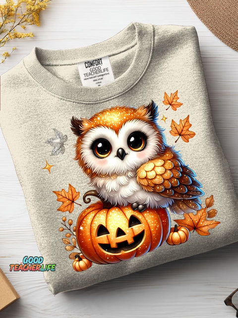 Halloween Pumpkin and Owl Decorative Pattern Casual Sweatshirt