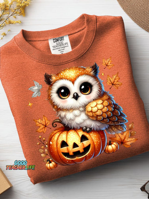 Halloween Pumpkin and Owl Decorative Pattern Casual Sweatshirt