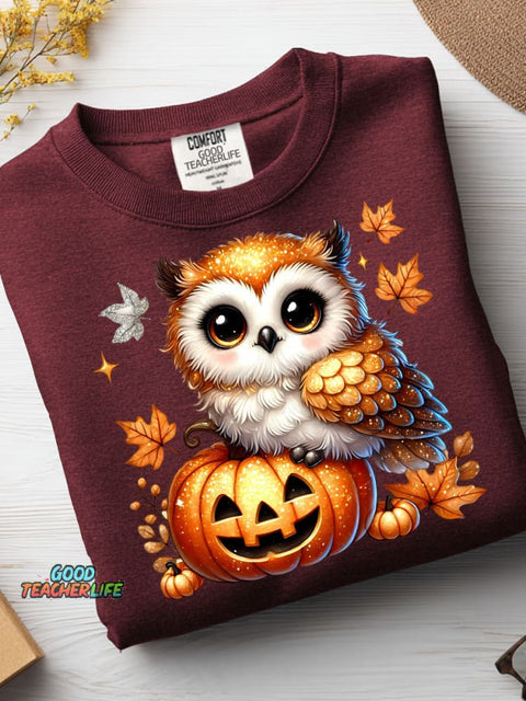 Halloween Pumpkin and Owl Decorative Pattern Casual Sweatshirt