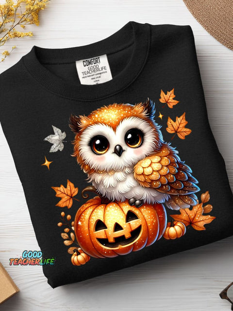 Halloween Pumpkin and Owl Decorative Pattern Casual Sweatshirt