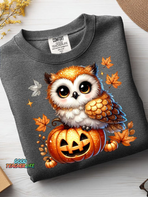 Halloween Pumpkin and Owl Decorative Pattern Casual Sweatshirt