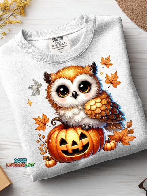 Halloween Pumpkin and Owl Decorative Pattern Casual Sweatshirt