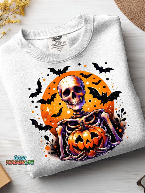 Halloween Skull and Pumpkin Decorative Pattern Casual Sweatshirt