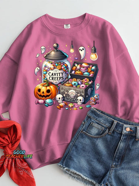 Halloween Candy Decoration Pattern Casual Sweatshirt