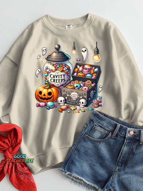 Halloween Candy Decoration Pattern Casual Sweatshirt