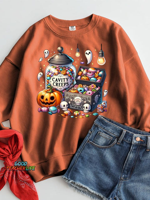 Halloween Candy Decoration Pattern Casual Sweatshirt