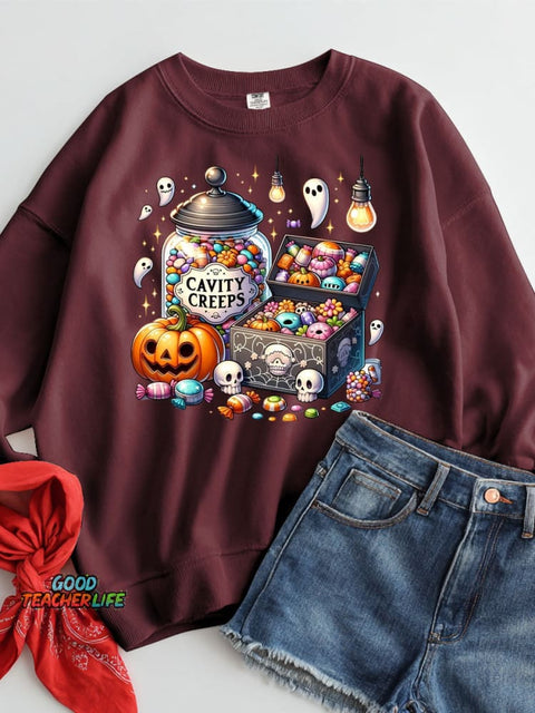 Halloween Candy Decoration Pattern Casual Sweatshirt