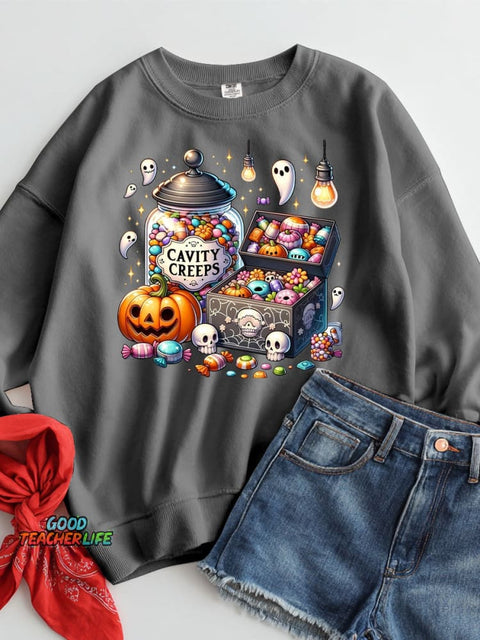 Halloween Candy Decoration Pattern Casual Sweatshirt