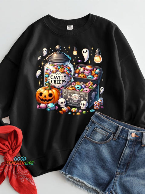 Halloween Candy Decoration Pattern Casual Sweatshirt