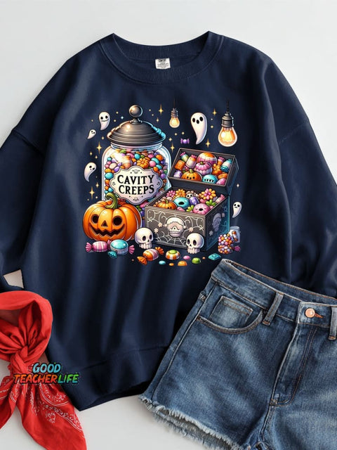 Halloween Candy Decoration Pattern Casual Sweatshirt