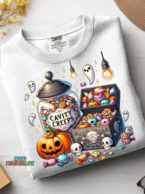 Halloween Candy Decoration Pattern Casual Sweatshirt