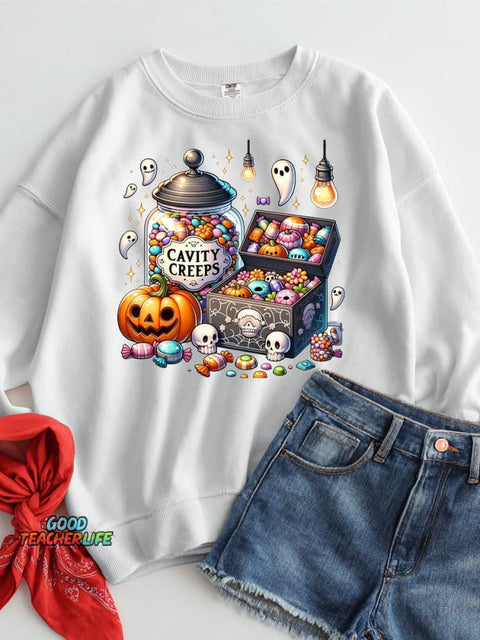 Halloween Candy Decoration Pattern Casual Sweatshirt