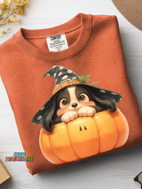 Halloween Pumpkin Dog Decoration Pattern Casual Sweatshirt