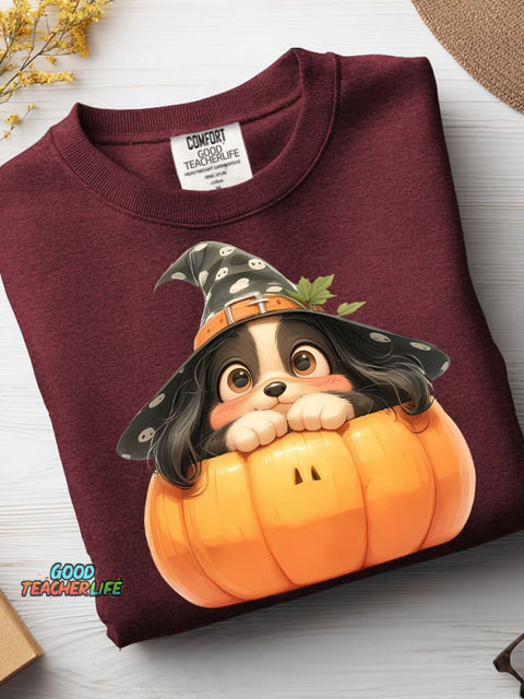 Halloween Pumpkin Dog Decoration Pattern Casual Sweatshirt