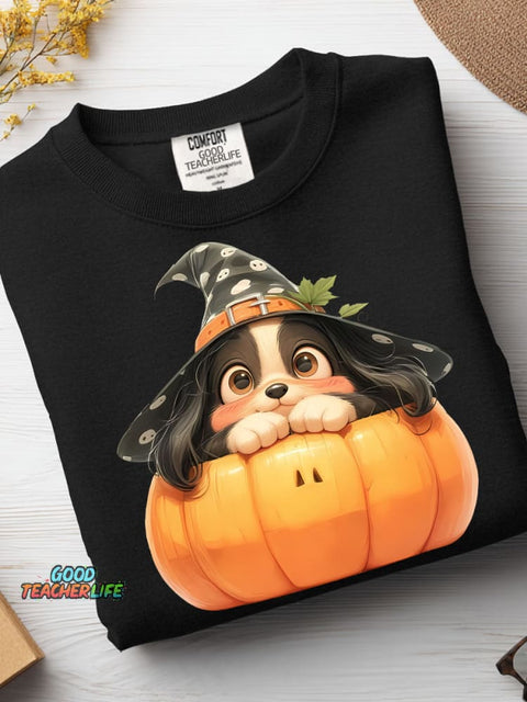 Halloween Pumpkin Dog Decoration Pattern Casual Sweatshirt