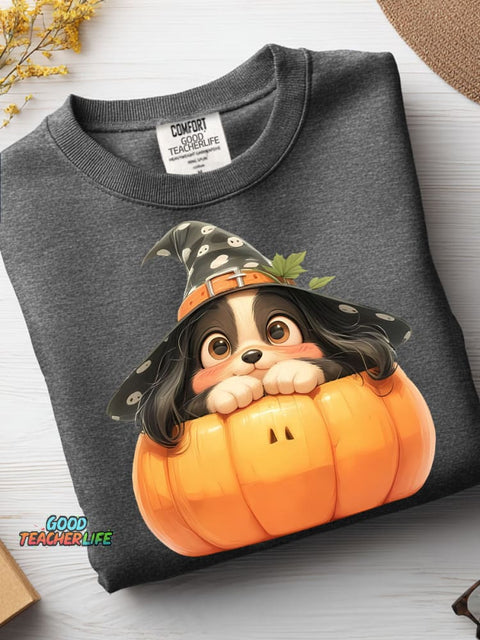 Halloween Pumpkin Dog Decoration Pattern Casual Sweatshirt