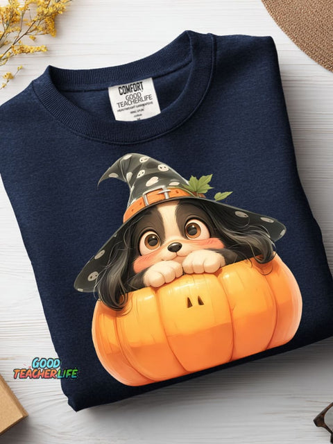 Halloween Pumpkin Dog Decoration Pattern Casual Sweatshirt