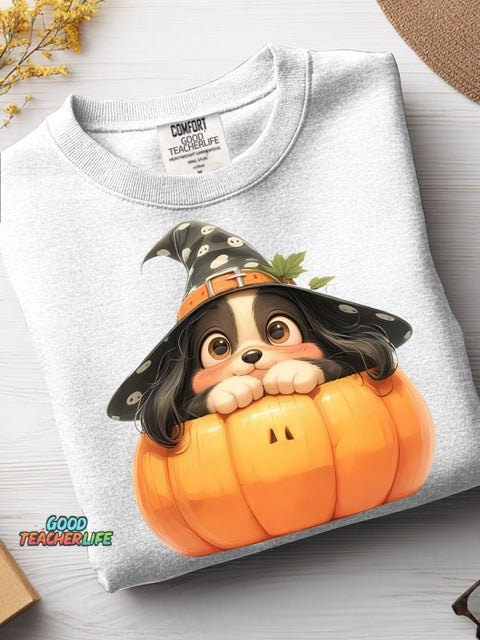 Halloween Pumpkin Dog Decoration Pattern Casual Sweatshirt