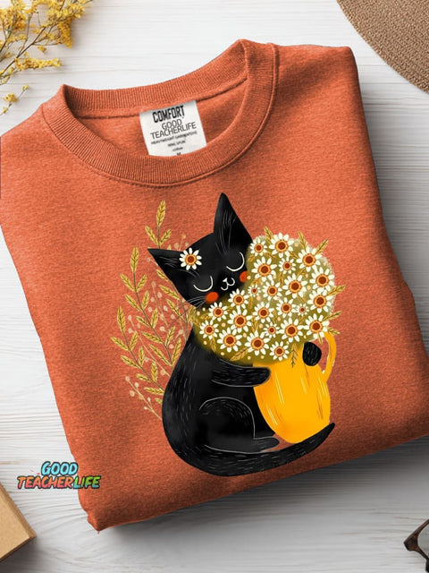 Cute Kittens and Flowers Decorative Pattern Casual Sweatshirt