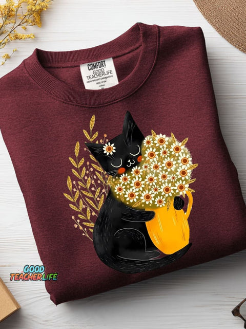 Cute Kittens and Flowers Decorative Pattern Casual Sweatshirt
