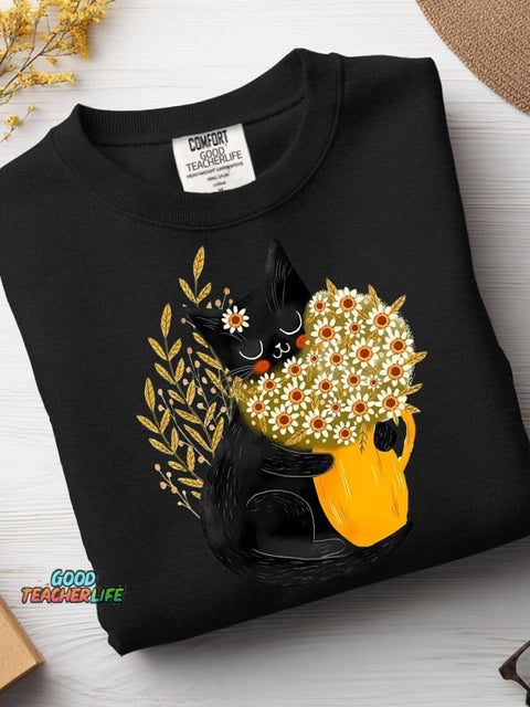 Cute Kittens and Flowers Decorative Pattern Casual Sweatshirt