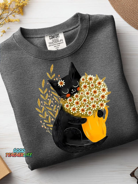 Cute Kittens and Flowers Decorative Pattern Casual Sweatshirt