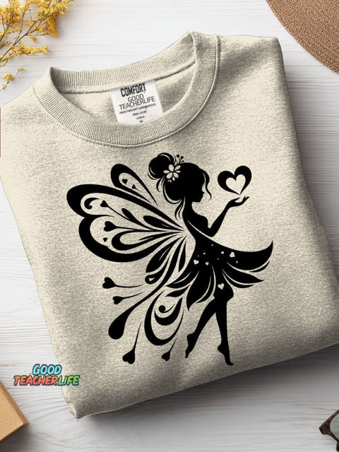 Fairy Silhouette Decorative Pattern Casual Sweatshirt