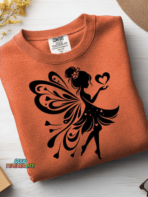 Fairy Silhouette Decorative Pattern Casual Sweatshirt