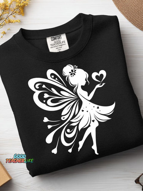 Fairy Silhouette Decorative Pattern Casual Sweatshirt