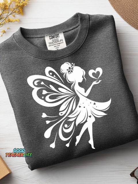 Fairy Silhouette Decorative Pattern Casual Sweatshirt